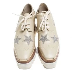 Stella McCartney Beige Faux Leather Elyse Star Platform Lace Up Derby Size 37 For Women -Stella McCartney Sales luxury women stella mccartney used shoes p245247 005
