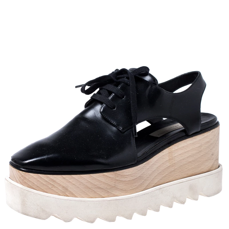 Stella McCartney Black Faux Leather Elyse Cutout Platform Derby Size 36.5 For Women 3 Stella McCartney Black Faux Leather Elyse Cutout Platform Derby Size 36.5 For Women