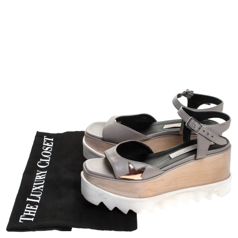 Stella McCartney Grey Faux Leather Creeper Platform Ankle Strap Sandals Size 35 For Women 10 Stella McCartney Grey Faux Leather Creeper Platform Ankle Strap Sandals Size 35 For Women - Image 8
