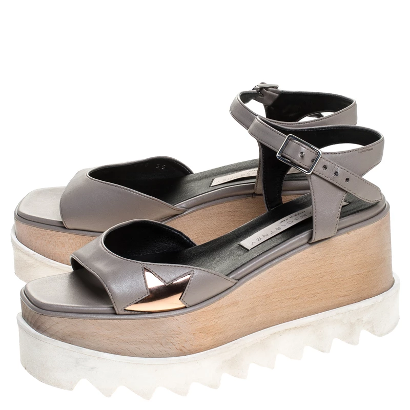 Stella McCartney Grey Faux Leather Creeper Platform Ankle Strap Sandals Size 35 For Women 6 Stella McCartney Grey Faux Leather Creeper Platform Ankle Strap Sandals Size 35 For Women - Image 4