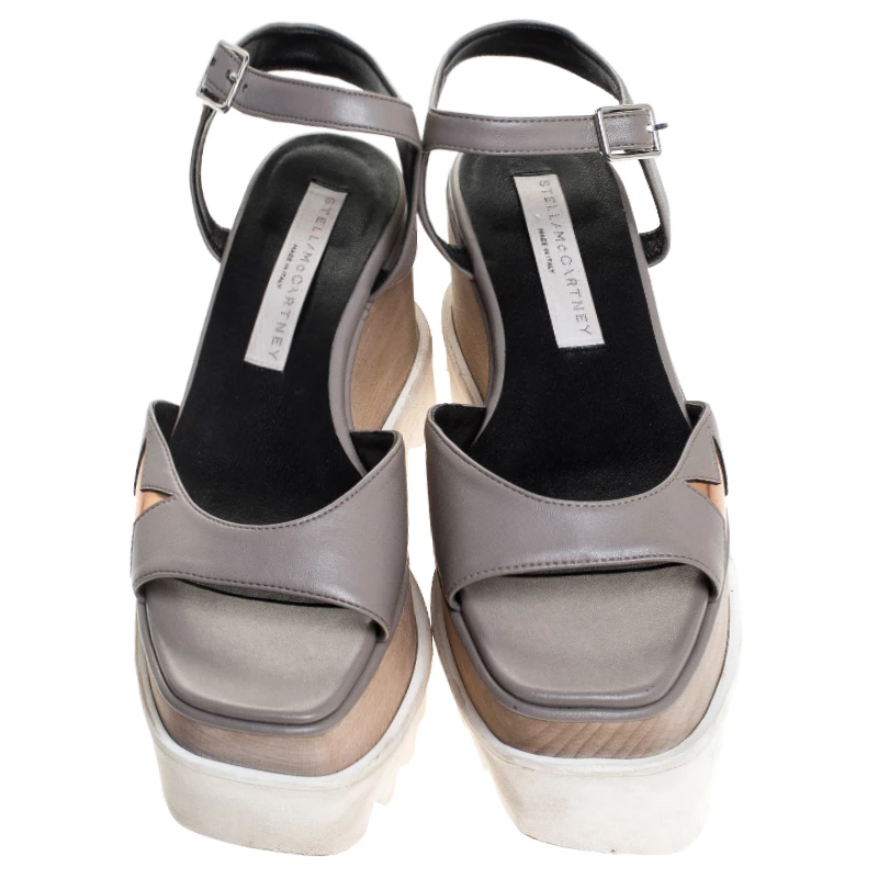 Stella McCartney Grey Faux Leather Creeper Platform Ankle Strap Sandals Size 35 For Women 5 Stella McCartney Grey Faux Leather Creeper Platform Ankle Strap Sandals Size 35 For Women - Image 3