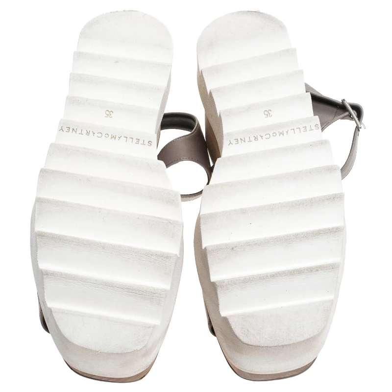Stella McCartney Grey Faux Leather Creeper Platform Ankle Strap Sandals Size 35 For Women 8 Stella McCartney Grey Faux Leather Creeper Platform Ankle Strap Sandals Size 35 For Women - Image 6