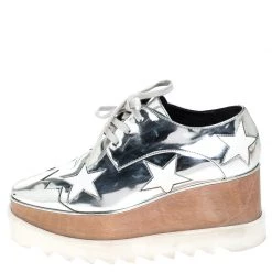 Stella McCartney Silver Metallic Faux Leather Indium Elyse Star Platform Derby Size 36 For Women -Stella McCartney Sales luxury women stella mccartney used shoes p246943 005