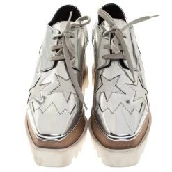 Stella McCartney Silver Metallic Faux Leather Indium Elyse Star Platform Derby Size 36 For Women -Stella McCartney Sales luxury women stella mccartney used shoes p246943 007