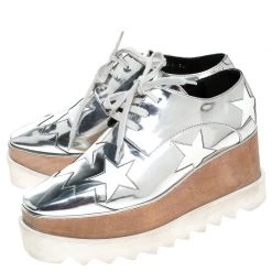 Stella McCartney Silver Metallic Faux Leather Indium Elyse Star Platform Derby Size 36 For Women -Stella McCartney Sales luxury women stella mccartney used shoes p246943 008