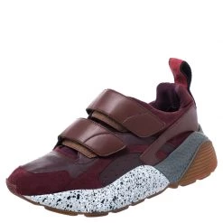 Stella McCartney Burgundy Fabric And Faux Suede Eclypse Lace Up Sneakers Size 39 For Women