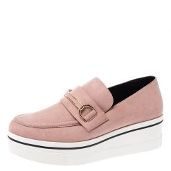 Stella McCartney Blush Pink Faux Suede Platform Loafers Size 38 For Women