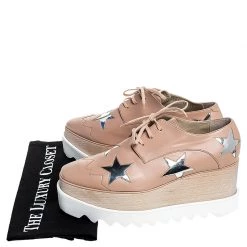 Stella McCartney Beige/Silver Faux Leather Elyse Star Platform Lace Up Derby Size 36.5 For Women -Stella McCartney Sales luxury women stella mccartney used shoes p251223 003