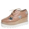 Stella McCartney Beige/Silver Faux Leather Elyse Star Platform Lace Up Derby Size 36.5 For Women