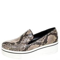 Stella McCartney Beige Faux Python Platform Slip On Sneakers Size 38 For Women