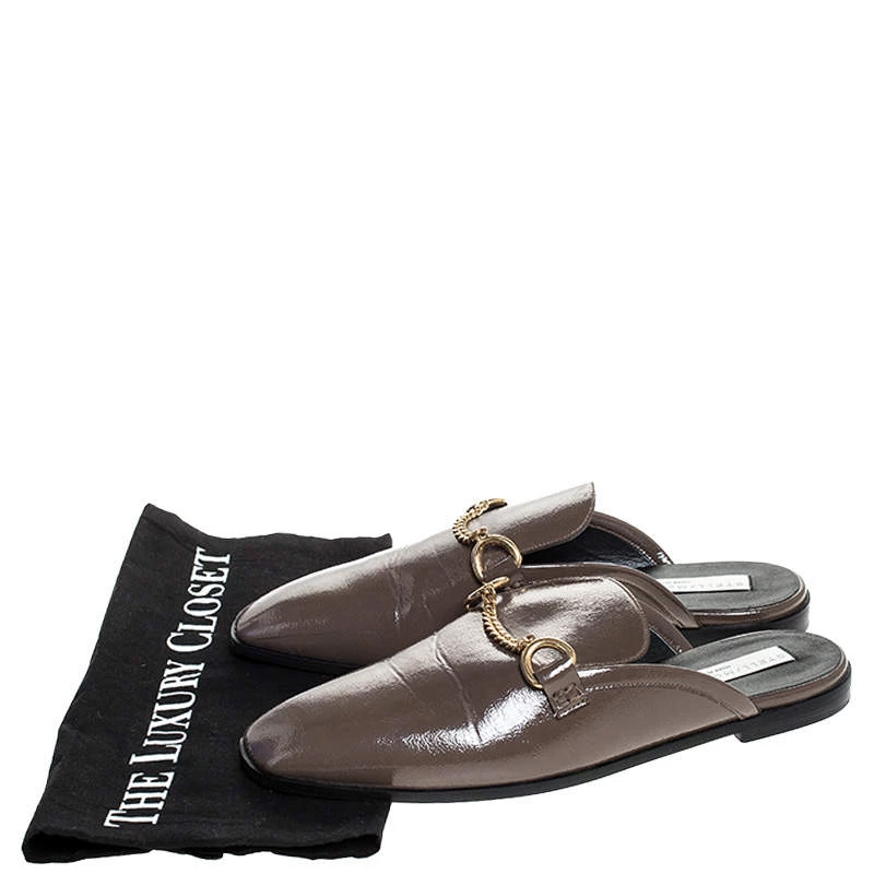 Stella McCartney Dark Beige Faux Leather Chain Slide Mules Size 38 For Women 10 Stella McCartney Dark Beige Faux Leather Chain Slide Mules Size 38 For Women - Image 8