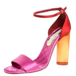 Stella McCartney Red/Pink Satin Lucite Block Heel Ankle Strap Sandals Size 38.5 For Women
