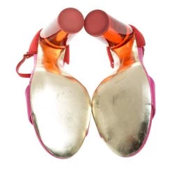 Stella McCartney Red/Pink Satin Lucite Block Heel Ankle Strap Sandals Size 38.5 For Women -Stella McCartney Sales luxury women stella mccartney used shoes p257439 004