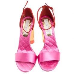 Stella McCartney Red/Pink Satin Lucite Block Heel Ankle Strap Sandals Size 38.5 For Women -Stella McCartney Sales luxury women stella mccartney used shoes p257439 006