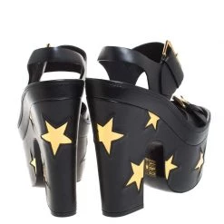 Stella McCartney Black Faux Leather Buckle Block Heel Star Platform Sandals Size 37 For Women -Stella McCartney Sales luxury women stella mccartney used shoes p258685 002