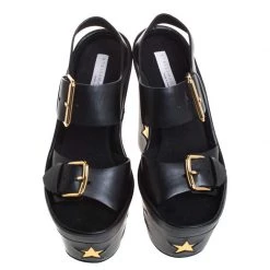 Stella McCartney Black Faux Leather Buckle Block Heel Star Platform Sandals Size 37 For Women -Stella McCartney Sales luxury women stella mccartney used shoes p258685 003