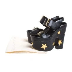 Stella McCartney Black Faux Leather Buckle Block Heel Star Platform Sandals Size 37 For Women -Stella McCartney Sales luxury women stella mccartney used shoes p258685 008