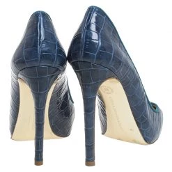 Stella McCartney Blue Croc Embossed Faux Leather Pumps Size 38 For Women -Stella McCartney Sales luxury women stella mccartney used shoes p259380 002
