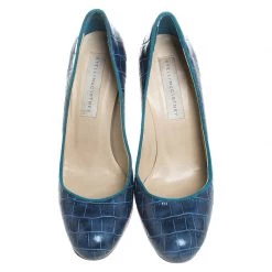 Stella McCartney Blue Croc Embossed Faux Leather Pumps Size 38 For Women -Stella McCartney Sales luxury women stella mccartney used shoes p259380 003