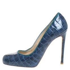 Stella McCartney Blue Croc Embossed Faux Leather Pumps Size 38 For Women -Stella McCartney Sales luxury women stella mccartney used shoes p259380 005