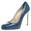 Stella McCartney Blue Croc Embossed Faux Leather Pumps Size 38 For Women -Stella McCartney Sales luxury women stella mccartney used shoes p259380 006