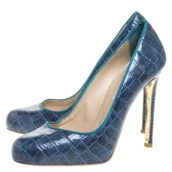 Stella McCartney Blue Croc Embossed Faux Leather Pumps Size 38 For Women -Stella McCartney Sales luxury women stella mccartney used shoes p259380 007