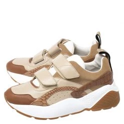 Stella McCartney Beige/Brown Fabric And Faux Leather Eclypse Velcro Sneakers Size 40 For Women -Stella McCartney Sales luxury women stella mccartney used shoes p261182 007