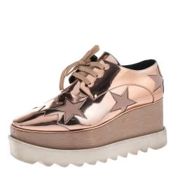 Stella McCartney Metallic Rose Gold Faux Leather Elyse Star Platform Lace Up Derby Size 36 For Women
