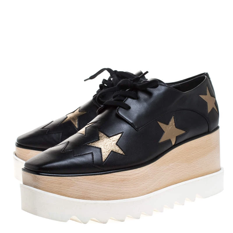 Stella McCartney Black Faux Leather Elyse Star Platform Derby Size 40.5 For Women 6 Stella McCartney Black Faux Leather Elyse Star Platform Derby Size 40.5 For Women - Image 4