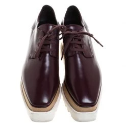 Stella McCartney Burgundy Faux Leather Elyse Platform Lace Up Derby Size 39 For Women -Stella McCartney Sales luxury women stella mccartney used shoes p263527 005