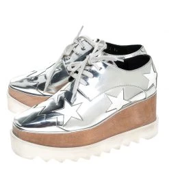 Stella McCartney Metallic Silver Faux Leather Elyse Star Platform Derby Size 40 For Women -Stella McCartney Sales luxury women stella mccartney used shoes p265768 004