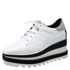 Stella McCartney White Perforated Logo Faux Leather Elyse Platform Sneakers Size 37.5 For Women