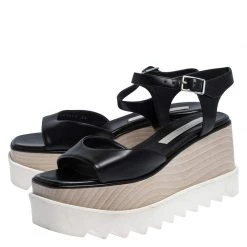 Stella McCartney Black Faux Leather Creeper Platform Ankle Strap Sandals Size 36 For Women -Stella McCartney Sales luxury women stella mccartney used shoes p268097 007