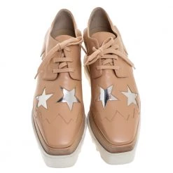 Stella McCartney Camel/Silver Faux Leather Elyse Star Platform Derby Size 40 For Women -Stella McCartney Sales luxury women stella mccartney used shoes p273202 001