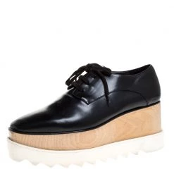 Stella McCartney Black Faux Leather Elyse Platform Derby Size 37 For Women