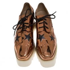 Stella McCartney Metallic Bronze Faux Patent Leather Elyse Star Platform Sneakers Size 37 For Women -Stella McCartney Sales luxury women stella mccartney used shoes p275646 003
