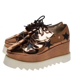 Stella McCartney Metallic Bronze Faux Patent Leather Elyse Star Platform Sneakers Size 37 For Women -Stella McCartney Sales luxury women stella mccartney used shoes p275646 007
