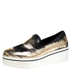 Stella McCartney Bronze/Black Leather Binx Platform Slip On Sneakers Size 38 For Women