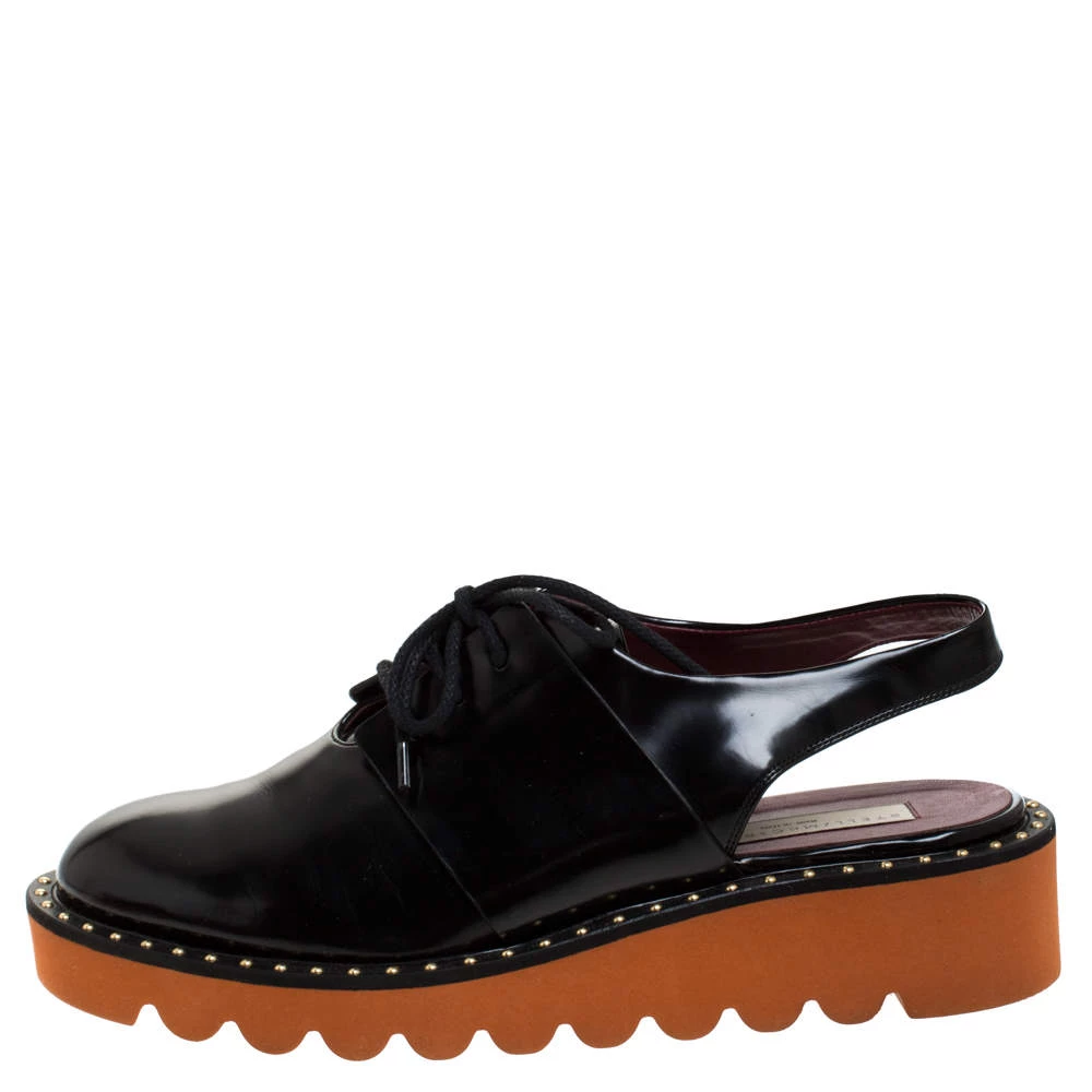 Stella McCartney Black Faux Leather Odette Slingback Derby Size 39 For Women 4 Stella McCartney Black Faux Leather Odette Slingback Derby Size 39 For Women - Image 2