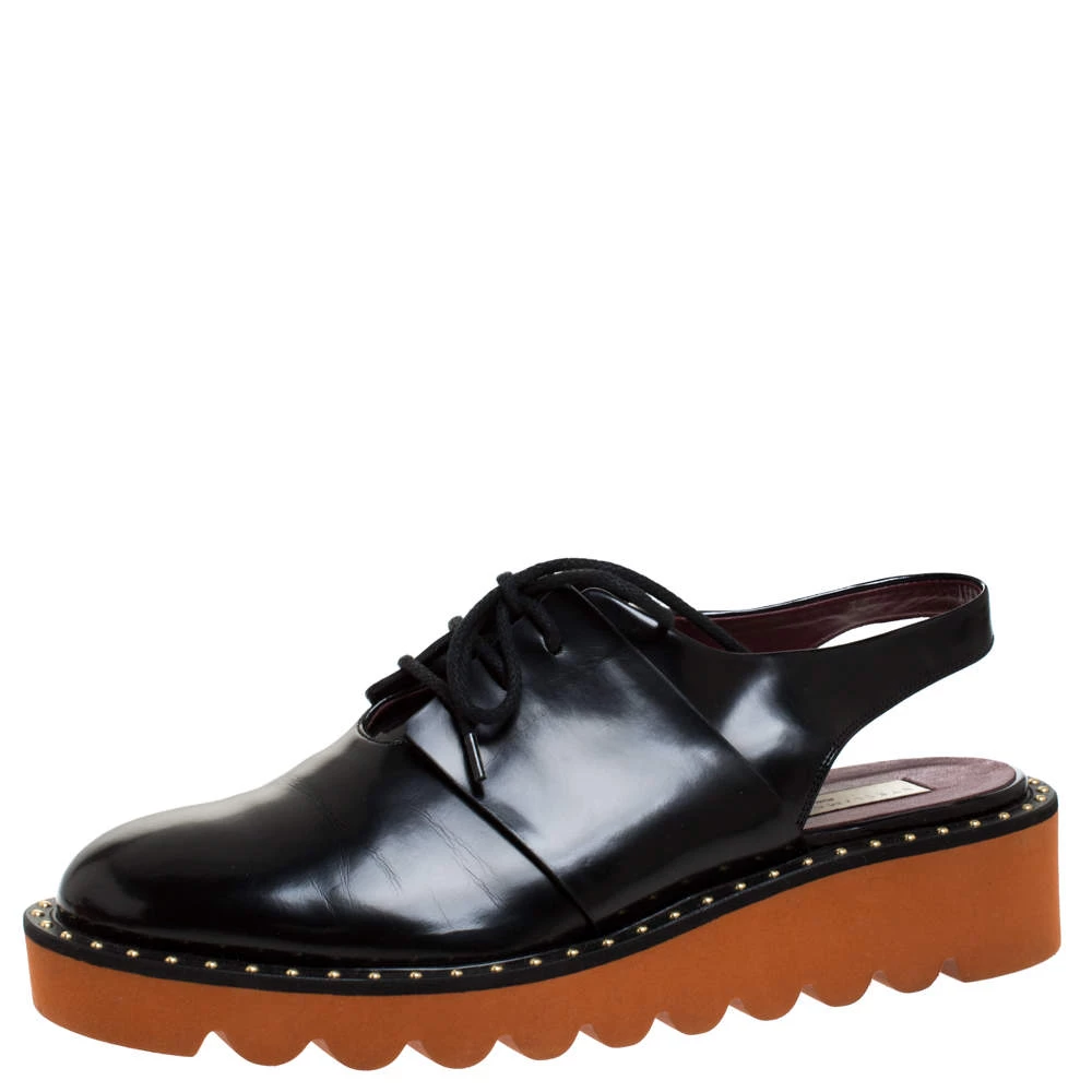 Stella McCartney Black Faux Leather Odette Slingback Derby Size 39 For Women 3 Stella McCartney Black Faux Leather Odette Slingback Derby Size 39 For Women