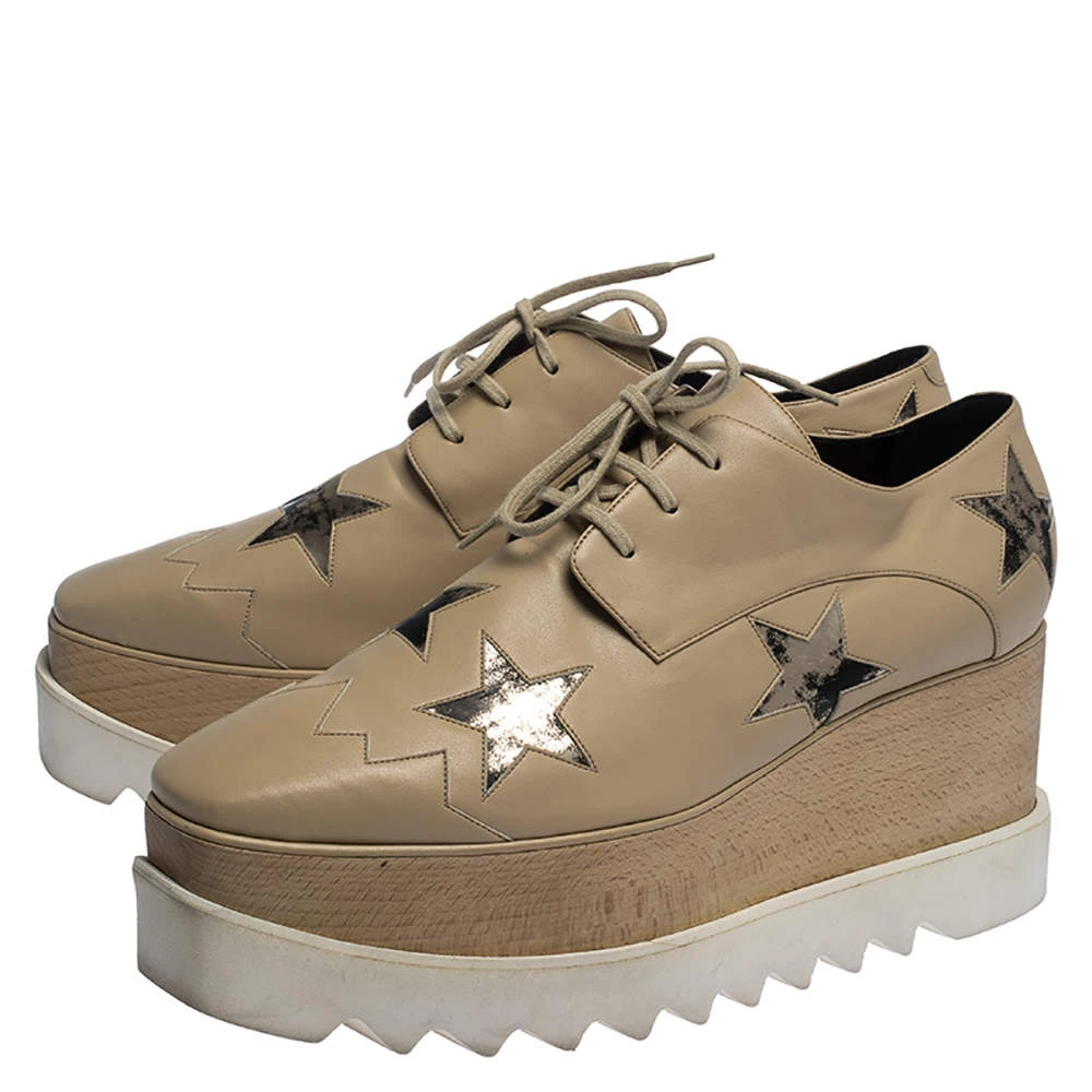 Stella McCartney Beige Faux Leather Elyse Star Platform Lace Up Derby Size 41 For Women 6 Stella McCartney Beige Faux Leather Elyse Star Platform Lace Up Derby Size 41 For Women - Image 4