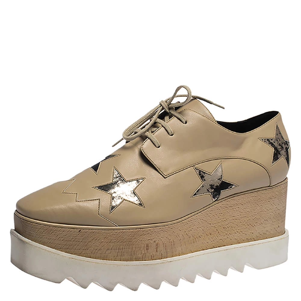 Stella McCartney Beige Faux Leather Elyse Star Platform Lace Up Derby Size 41 For Women 3 Stella McCartney Beige Faux Leather Elyse Star Platform Lace Up Derby Size 41 For Women