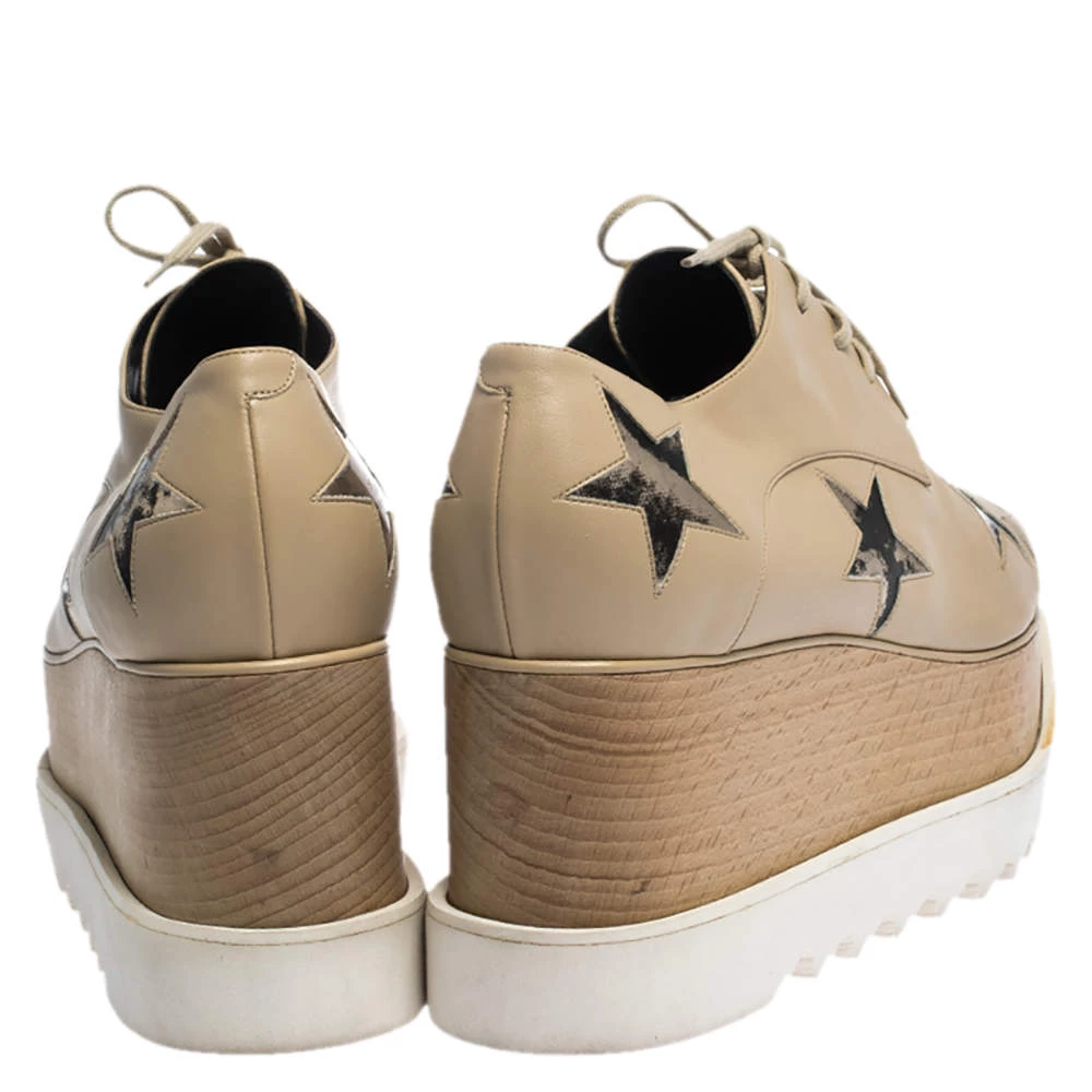 Stella McCartney Beige Faux Leather Elyse Star Platform Lace Up Derby Size 41 For Women 7 Stella McCartney Beige Faux Leather Elyse Star Platform Lace Up Derby Size 41 For Women - Image 5