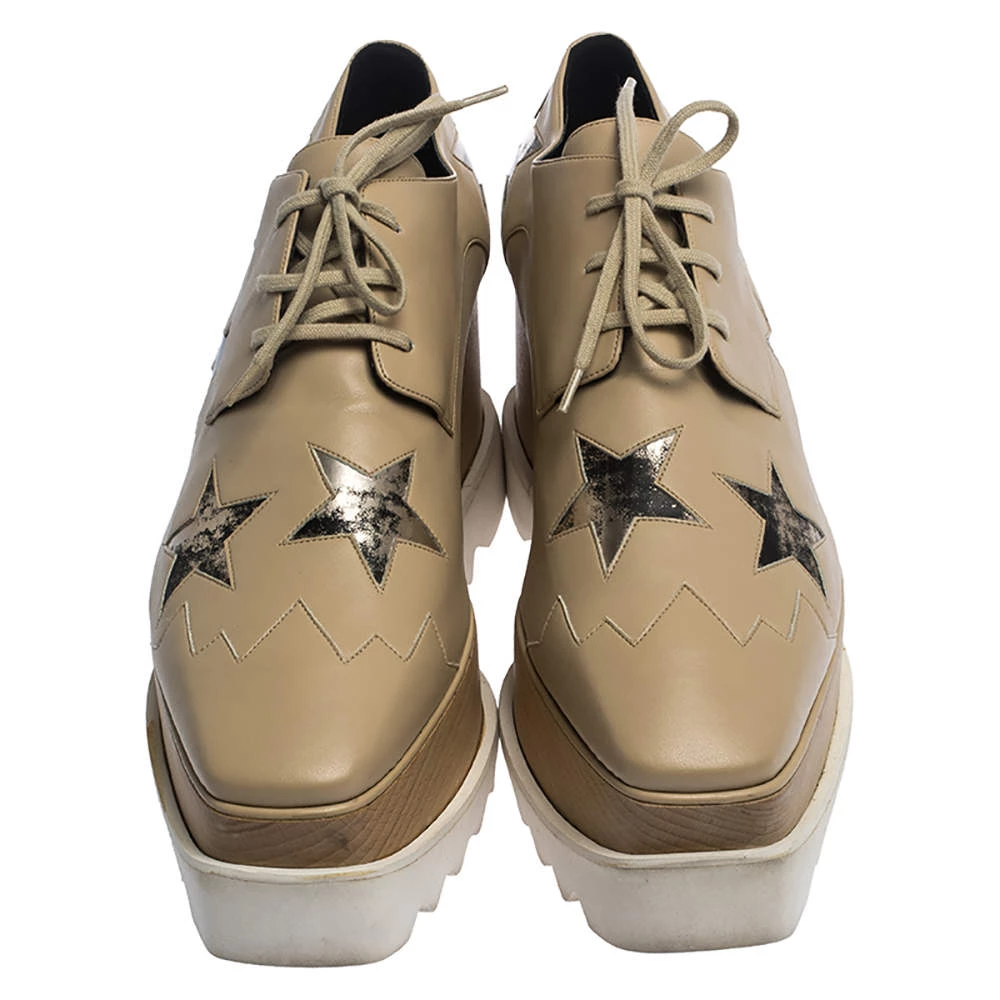 Stella McCartney Beige Faux Leather Elyse Star Platform Lace Up Derby Size 41 For Women 5 Stella McCartney Beige Faux Leather Elyse Star Platform Lace Up Derby Size 41 For Women - Image 3
