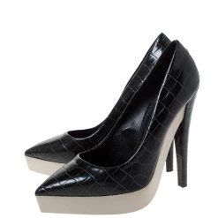Stella McCartney Black Faux Croc Embossed Leather Platform Pumps Size 38.5 For Women -Stella McCartney Sales luxury women stella mccartney used shoes p286019 007
