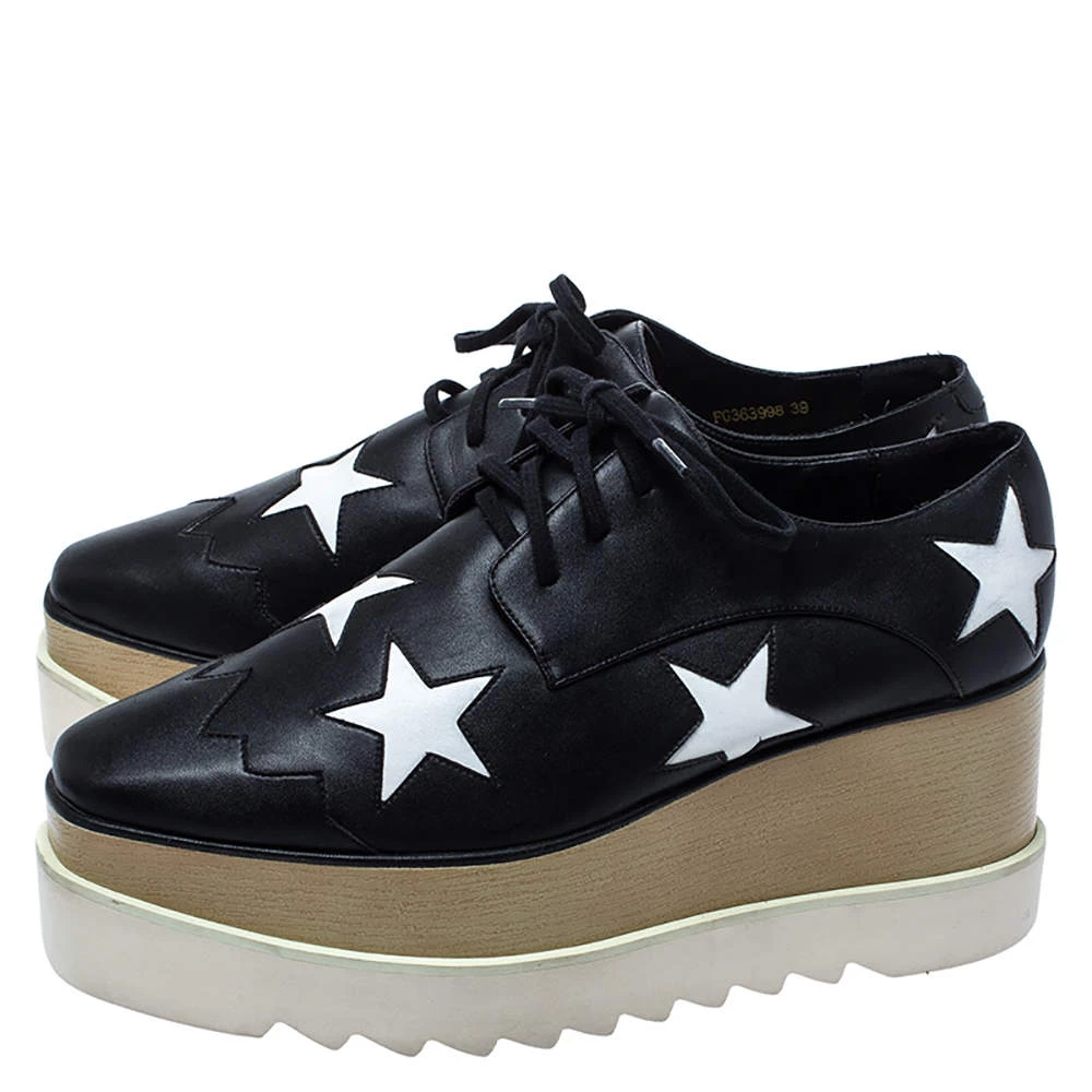 Stella McCartney Black/White Faux Leather Elyse Star Platform Derby Size 39 For Women 6 Stella McCartney Black/White Faux Leather Elyse Star Platform Derby Size 39 For Women - Image 4