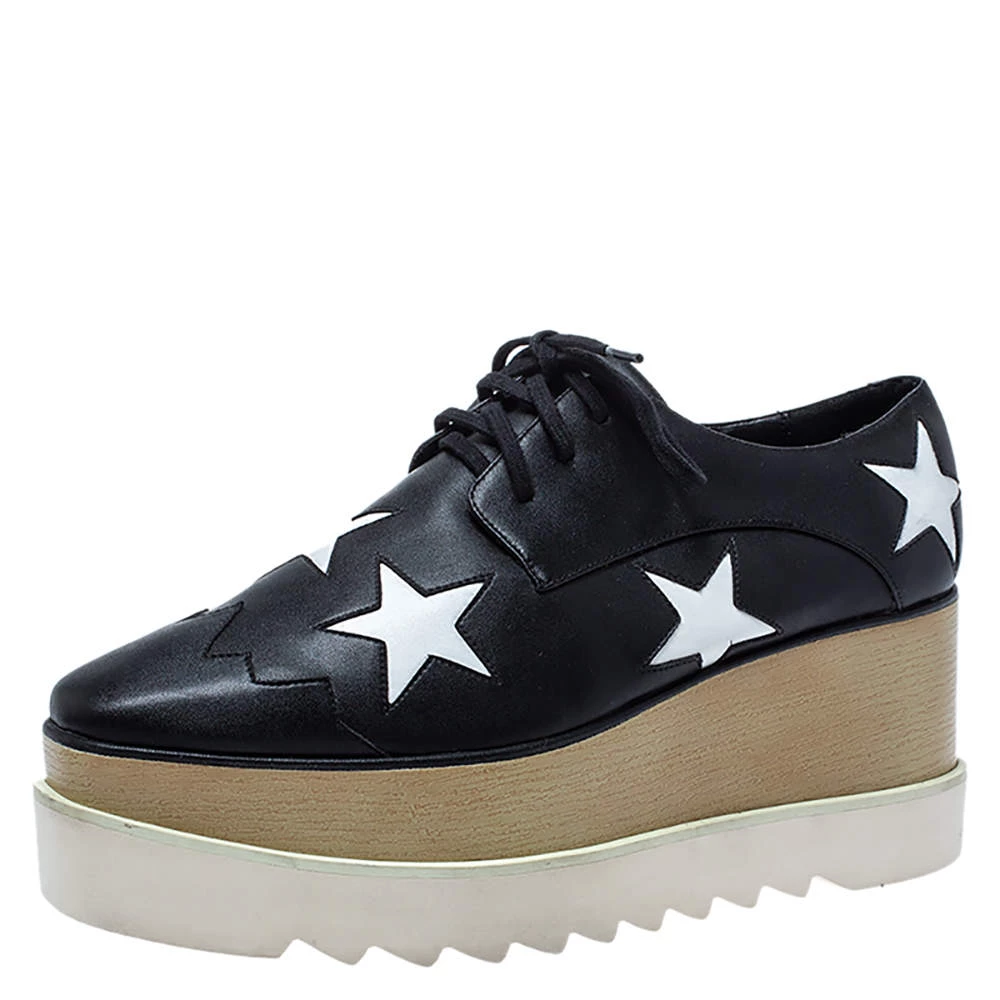Stella McCartney Black/White Faux Leather Elyse Star Platform Derby Size 39 For Women 3 Stella McCartney Black/White Faux Leather Elyse Star Platform Derby Size 39 For Women