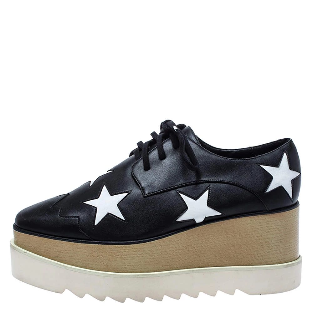 Stella McCartney Black/White Faux Leather Elyse Star Platform Derby Size 39 For Women 4 Stella McCartney Black/White Faux Leather Elyse Star Platform Derby Size 39 For Women - Image 2