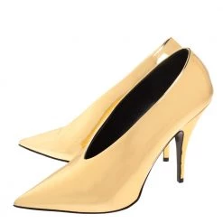 Stella McCartney Metallic Gold Faux Patent Leather V Neck Pointed Toe Pumps Size 38 For Women -Stella McCartney Sales luxury women stella mccartney used shoes p286426 001