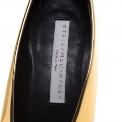Stella McCartney Metallic Gold Faux Patent Leather V Neck Pointed Toe Pumps Size 38 For Women -Stella McCartney Sales luxury women stella mccartney used shoes p286426 008